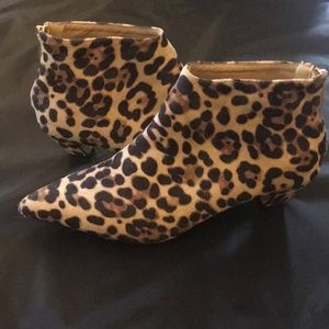 Leopard calf hair genuine leather ankle booties
